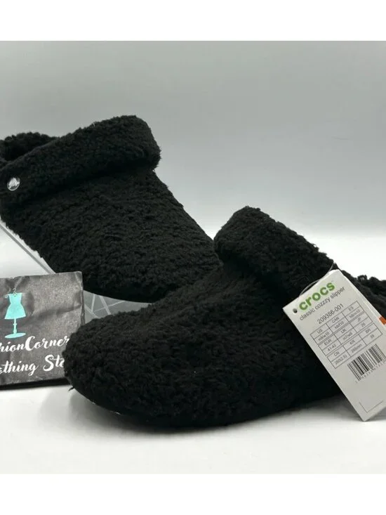 NWT Crocs Men's Classic Black Fleece Cozzzy Fuzzy Slippers Size 8 3290 - Picture 10 of 15